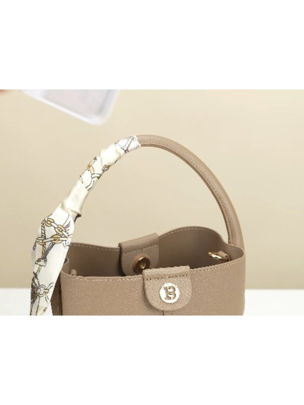 Small Bucket Crossbody Bag with Silk Scarf Adjustable Strap Foldable - Picture 6 of 6